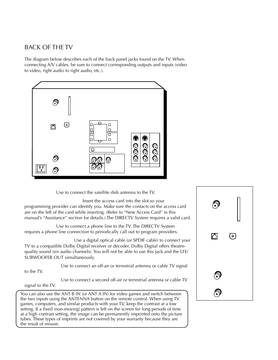 Back of the tv, Setup and connections | DirecTV HDTV User Manual | Page 13 / 98