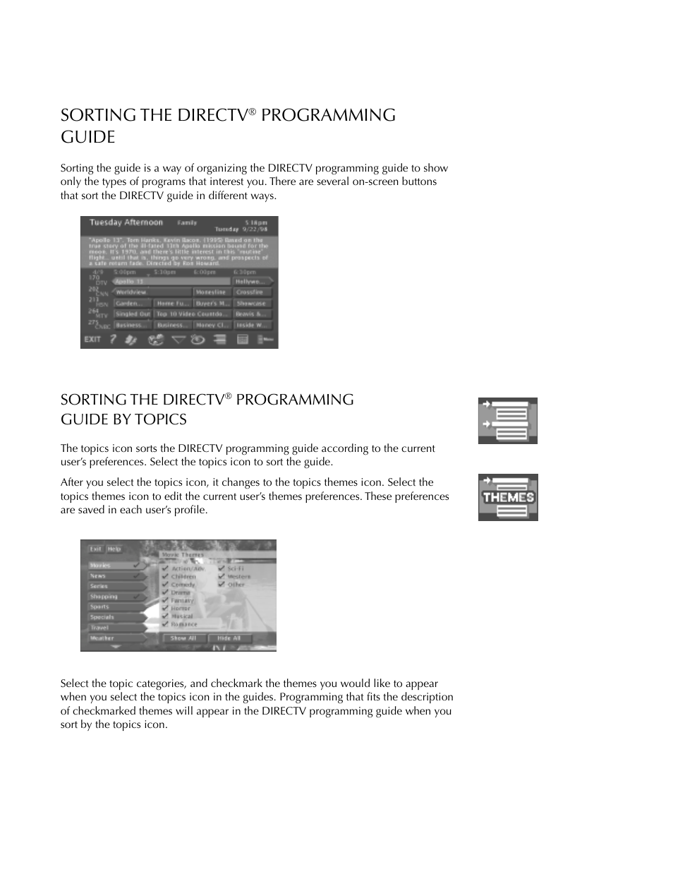 Sorting the directv® programming guide, Using the program guides, Sorting the directv | Programming guide | DirecTV HDTV User Manual | Page 41 / 98