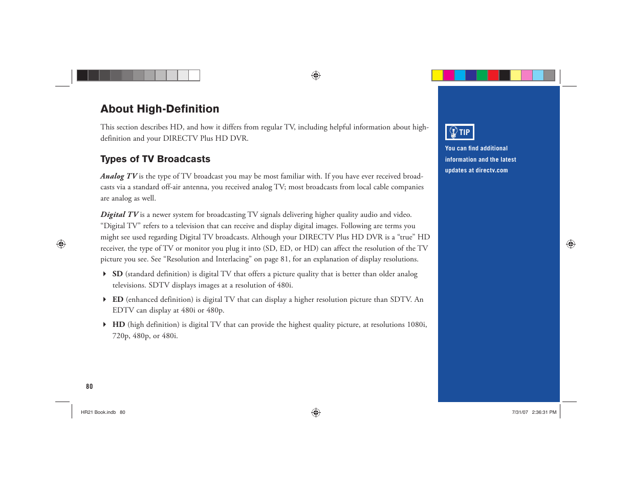 About high-definition | DirecTV HD DVR User Manual | Page 91 / 108