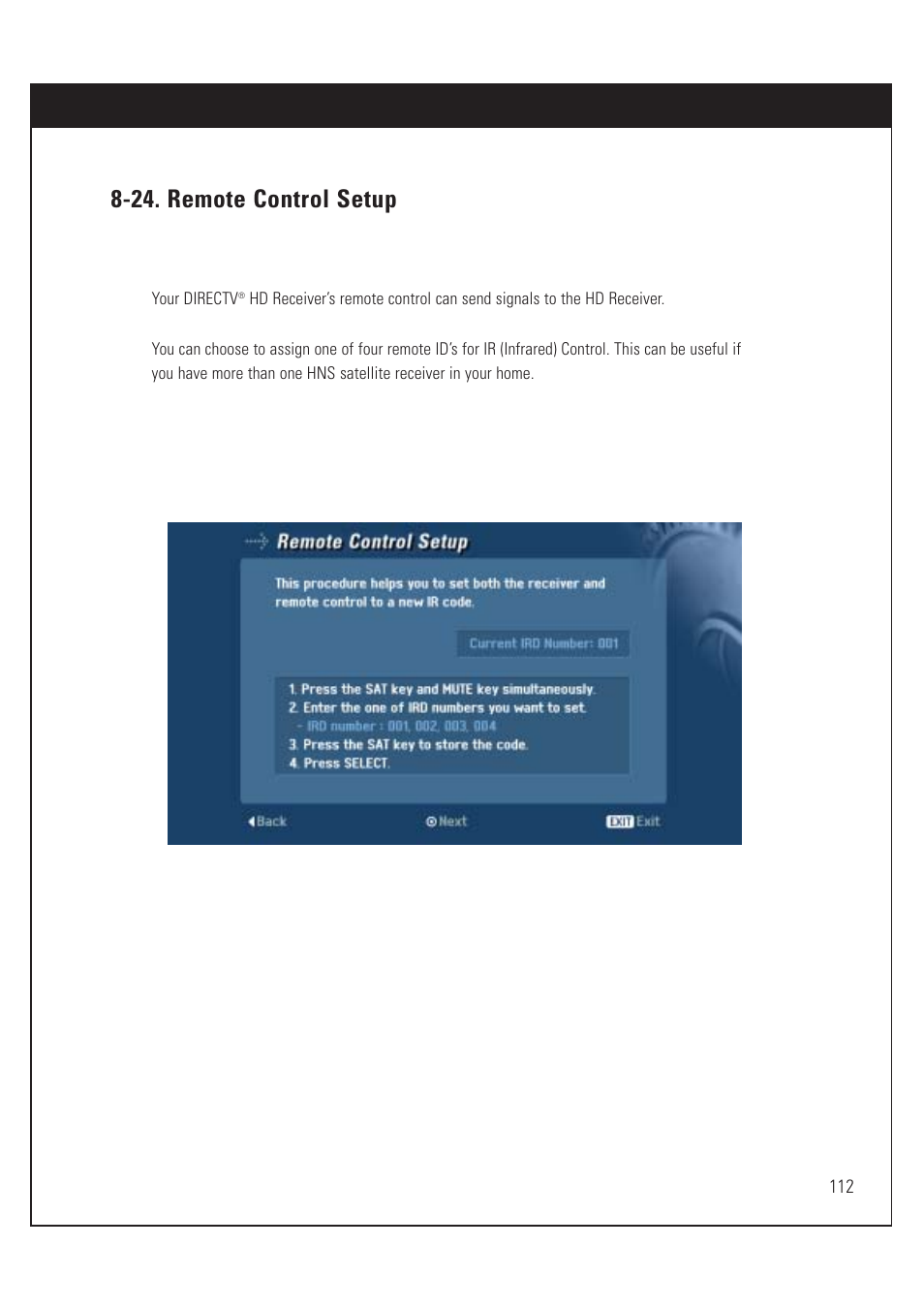 24. remote control setup | DirecTV HUGHES/ HTL-HD User Manual | Page 113 / 121