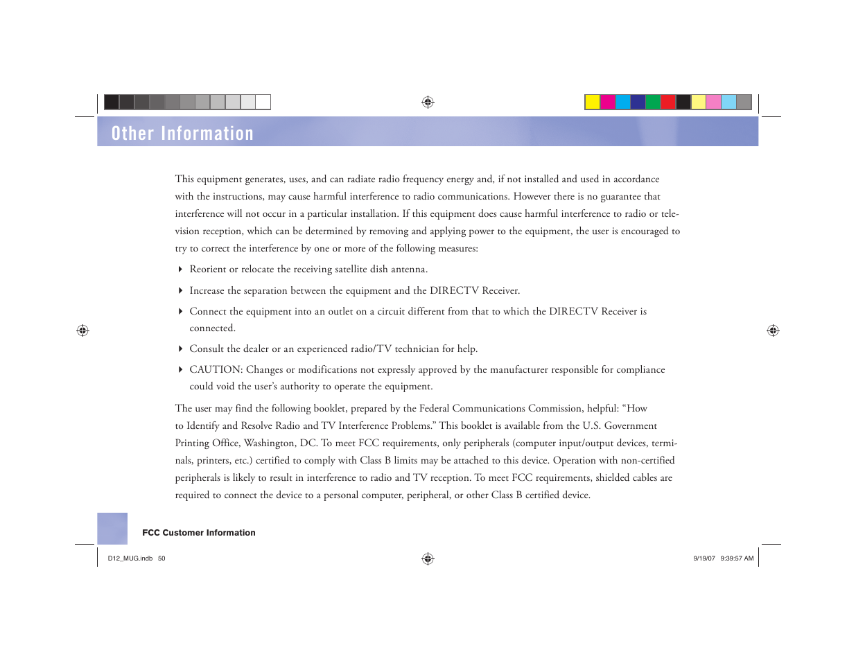 Other information | DirecTV D12 User Manual | Page 56 / 79