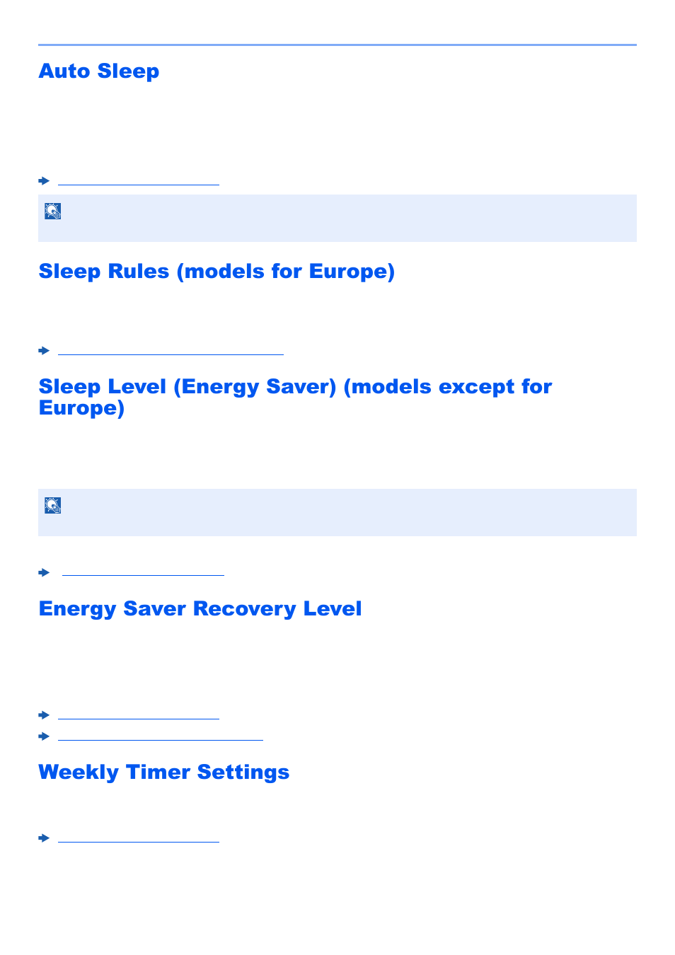 Auto sleep, Sleep rules (models for europe), Energy saver recovery level | Weekly timer settings | Kyocera TASKalfa 2552ci User Manual | Page 107 / 682