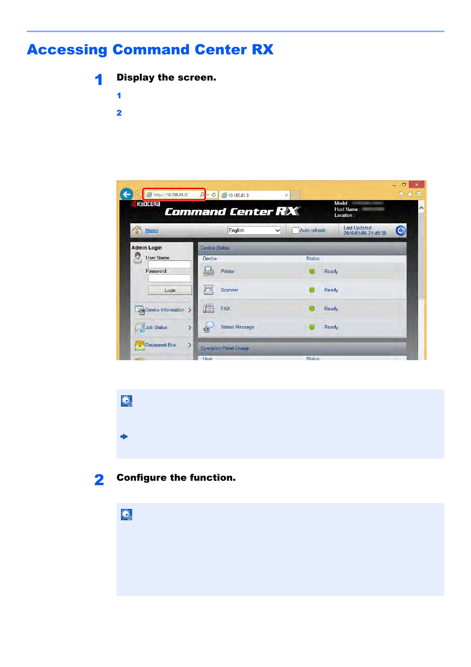 Accessing command center rx, Accessing command center rx -62 | Kyocera TASKalfa 2552ci User Manual | Page 129 / 682
