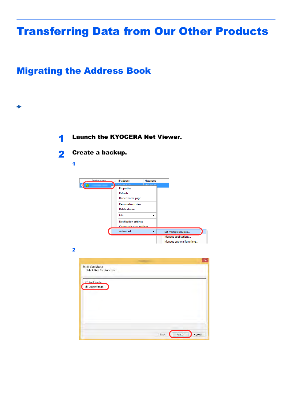 Transferring data from our other products, Migrating the address book, Transferring data from our other products -73 | Migrating the address book -73 | Kyocera TASKalfa 2552ci User Manual | Page 140 / 682