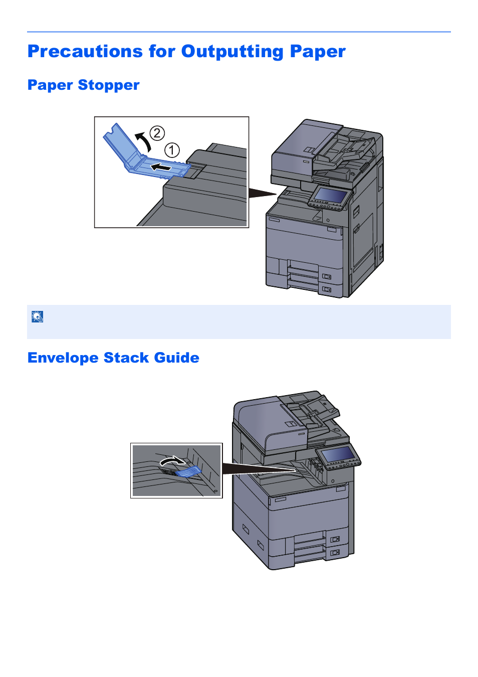 Precautions for outputting paper, Paper stopper, Envelope stack guide | Precautions for outputting paper -17, Paper stopper -17 envelope stack guide -17 | Kyocera TASKalfa 2552ci User Manual | Page 162 / 682