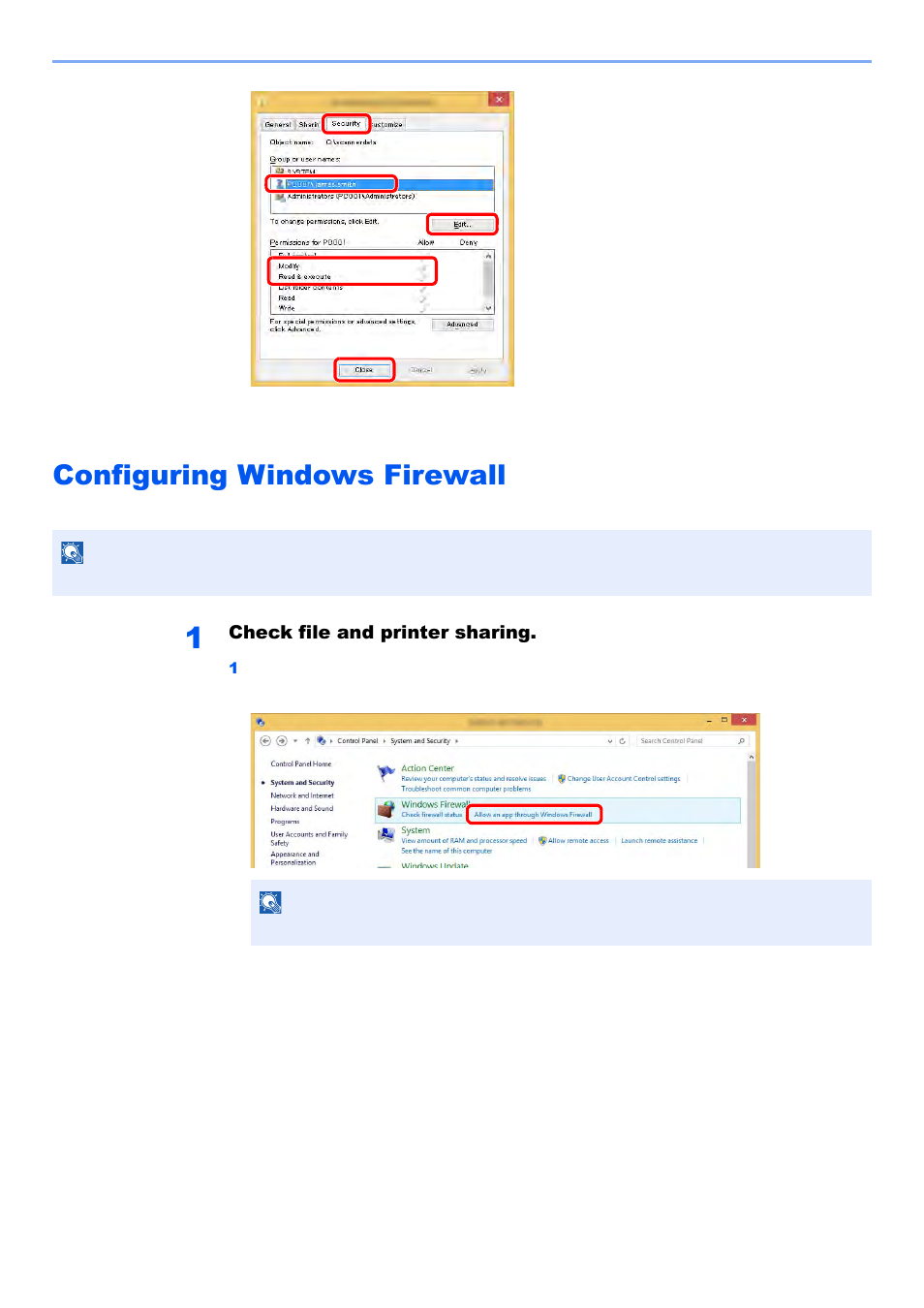 Configuring windows firewall, Configuring windows firewall -24 | Kyocera TASKalfa 2552ci User Manual | Page 169 / 682