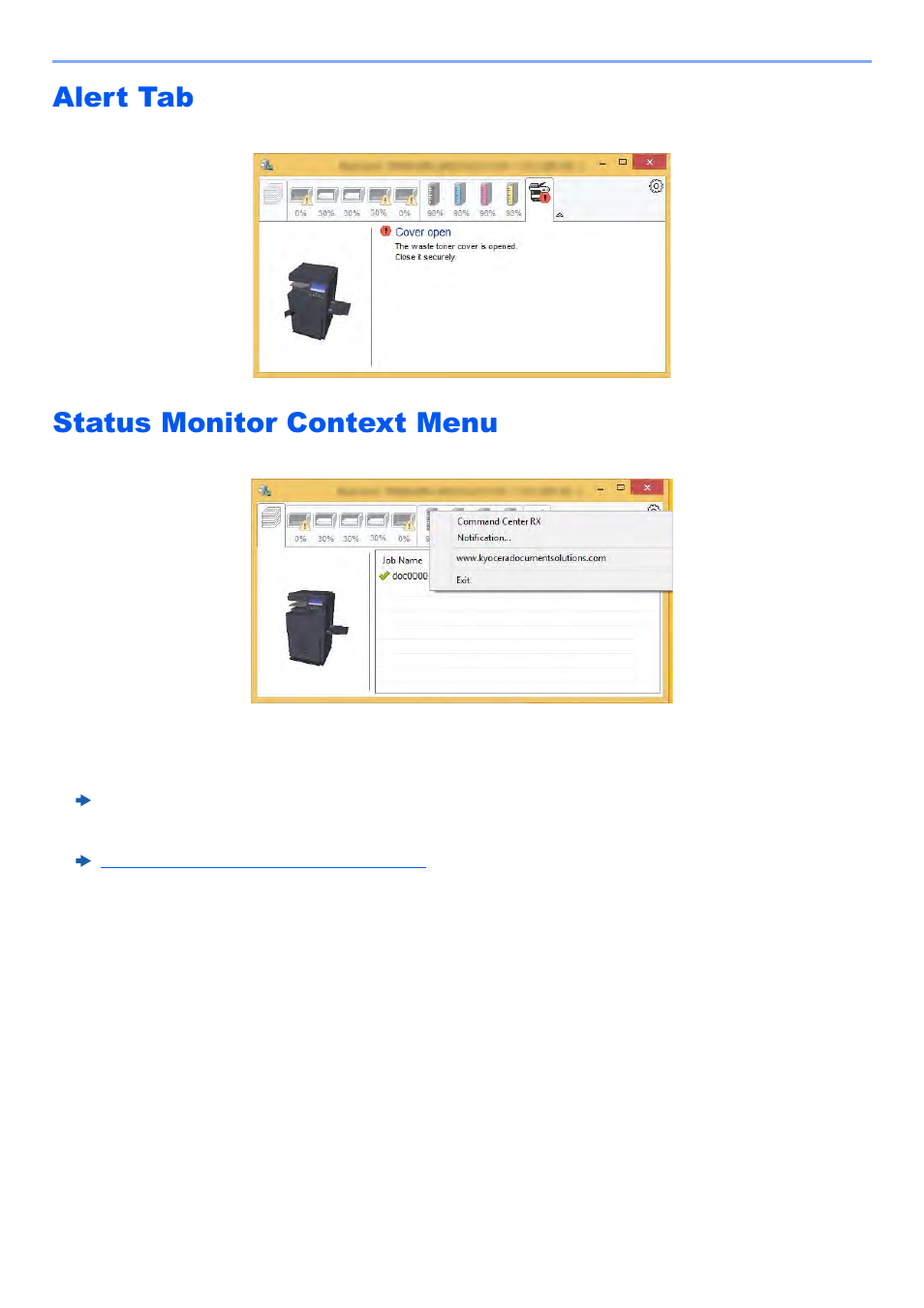 Alert tab, Status monitor context menu, Alert tab -25 status monitor context menu -25 | Kyocera TASKalfa 2552ci User Manual | Page 207 / 682