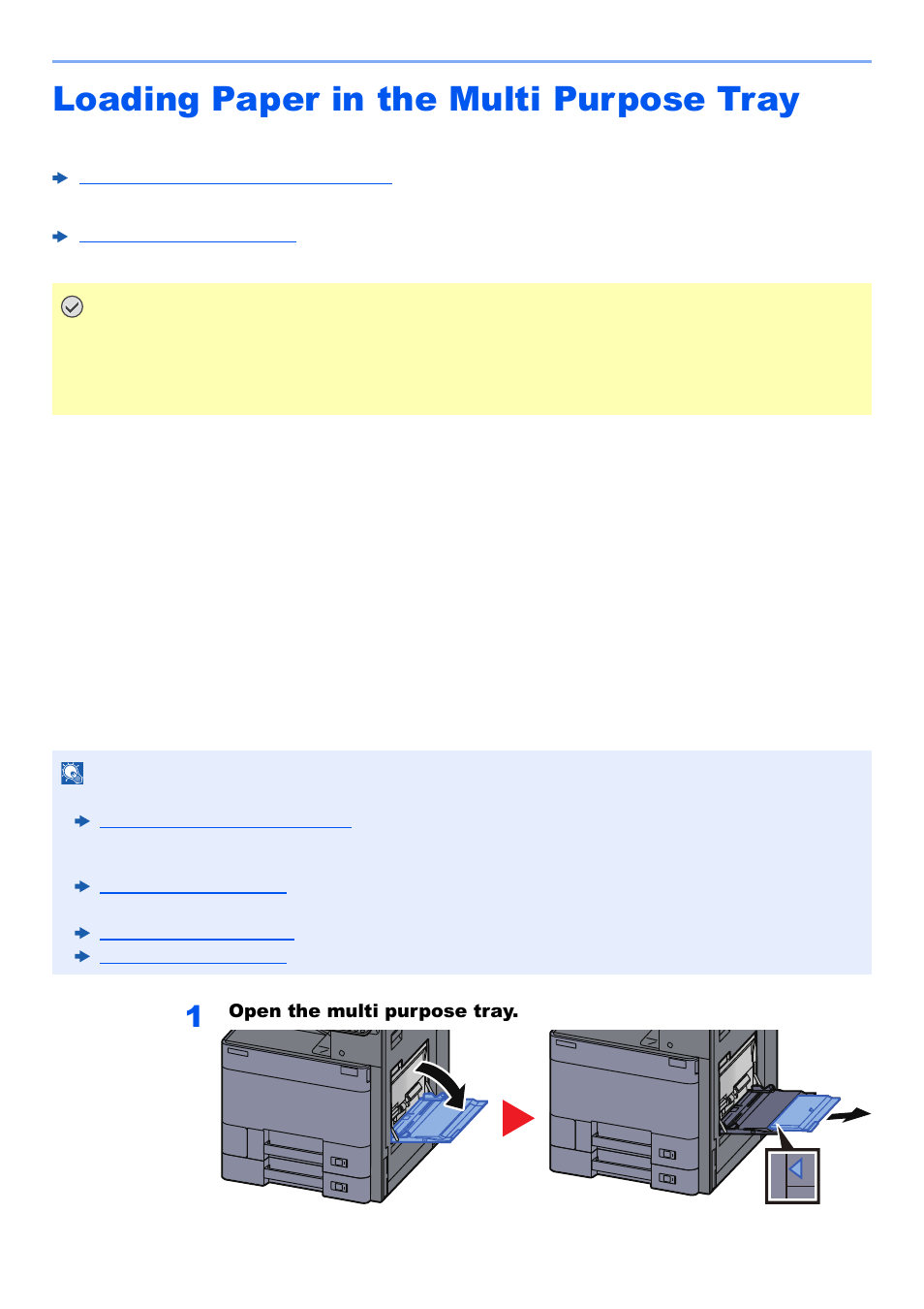 Loading paper in the multi purpose tray, Loading paper in the multi purpose tray -6, Open the multi purpose tray | Kyocera TASKalfa 2552ci User Manual | Page 214 / 682