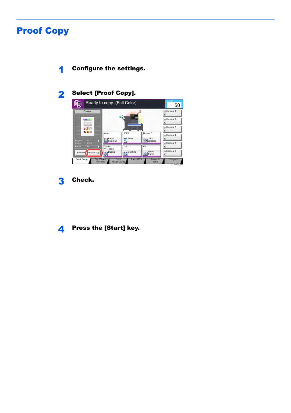 Proof copy, Proof copy -21, Configure the settings | Select [proof copy, Check, Press the [start] key, Operation on the machine > copying, Remaining sheets are copied | Kyocera TASKalfa 2552ci User Manual | Page 229 / 682