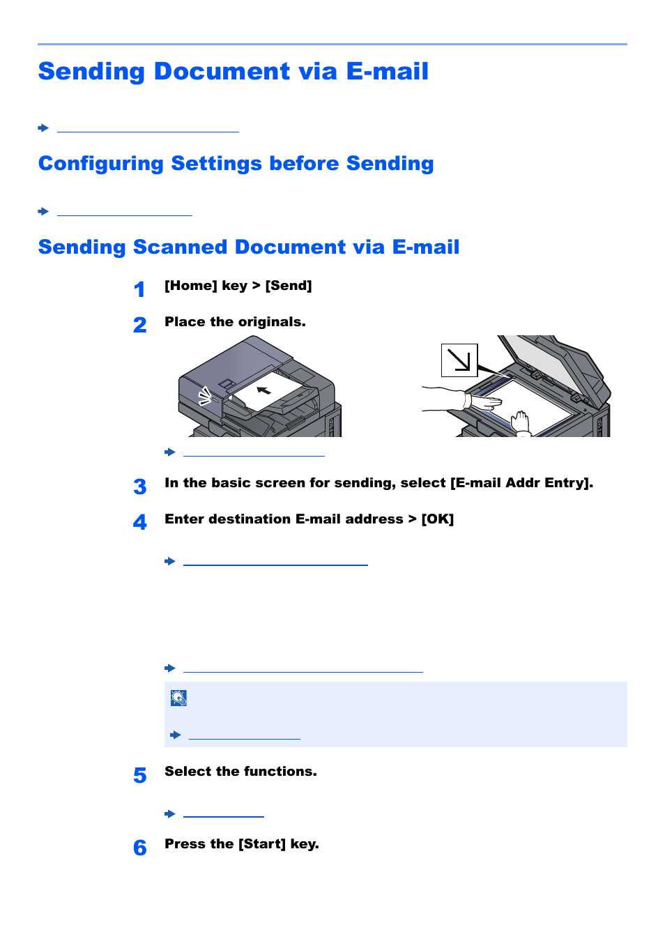 Sending document via e-mail, Configuring settings before sending, Sending scanned document via e-mail | Sending document via e-mail -24, E-mail addr entry | Kyocera TASKalfa 2552ci User Manual | Page 232 / 682