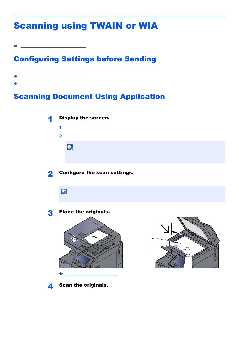 Scanning using twain or wia, Configuring settings before sending, Scanning document using application | Scanning using twain or wia -30 | Kyocera TASKalfa 2552ci User Manual | Page 238 / 682