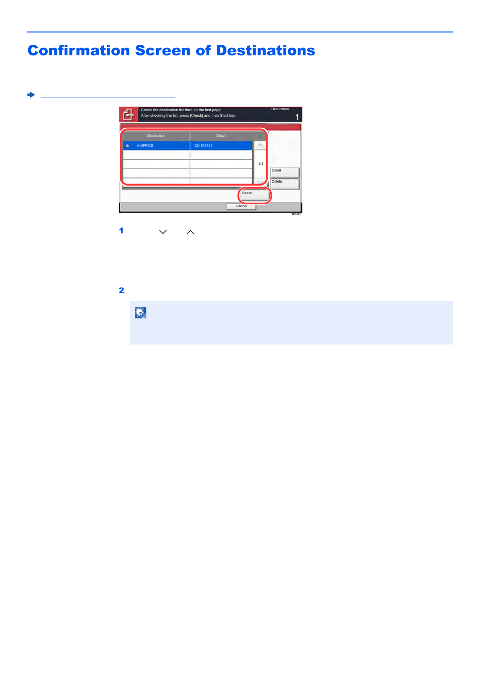 Confirmation screen of destinations, Confirmation screen of destinations -46, Confirmation screen of destinations 5-46 | Kyocera TASKalfa 2552ci User Manual | Page 254 / 682