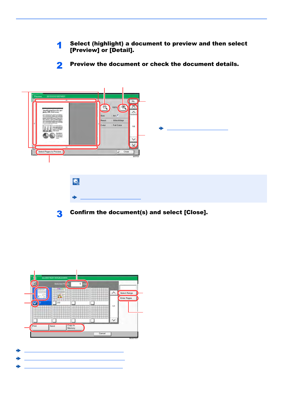 Previewing documents/checking document details, Preview the document or check the document details | Kyocera TASKalfa 2552ci User Manual | Page 261 / 682