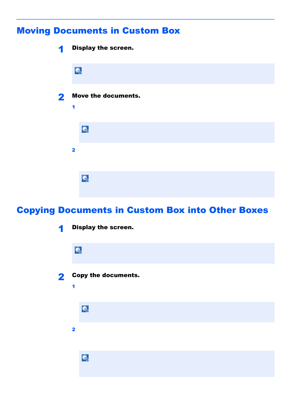 Moving documents in custom box, Copying documents in custom box into other boxes | Kyocera TASKalfa 2552ci User Manual | Page 268 / 682