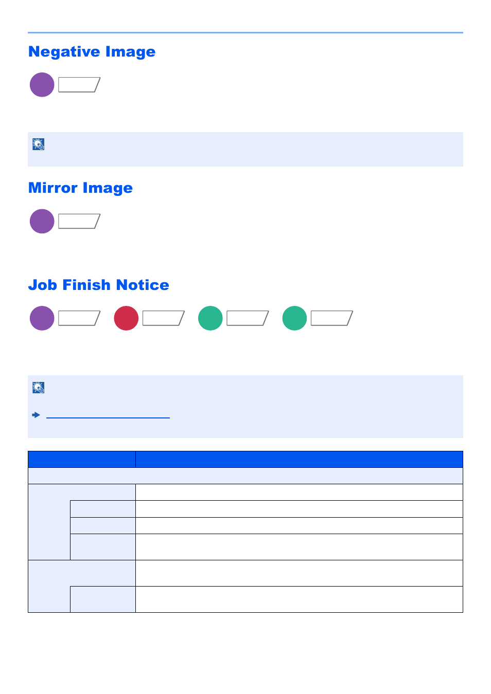 Negative image, Mirror image, Job finish notice | Notice, Copies the mirrored image of the original | Kyocera TASKalfa 2552ci User Manual | Page 350 / 682