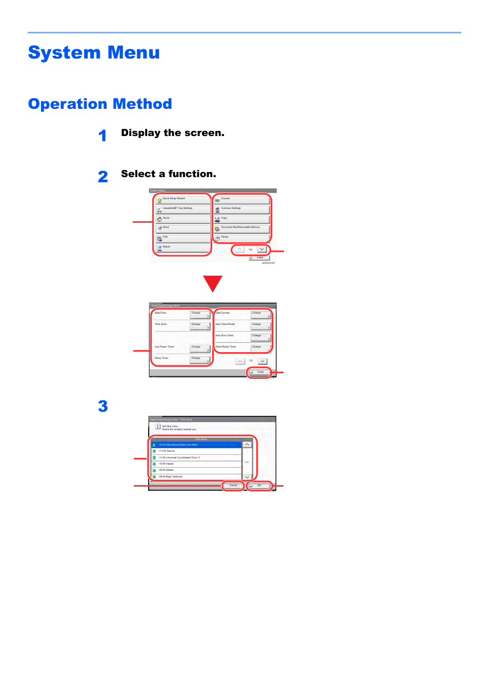 System menu, Operation method, System menu -2 | Operation method -2, Display the screen, Select a function, Configure the function, Setup and registration (system menu) > system menu, Select the [ system menu/counter ] key | Kyocera TASKalfa 2552ci User Manual | Page 381 / 682