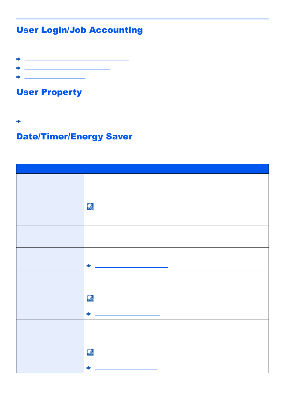 User login/job accounting, User property, Date/timer/energy saver | Clear, Configures settings related to the date and time | Kyocera TASKalfa 2552ci User Manual | Page 448 / 682