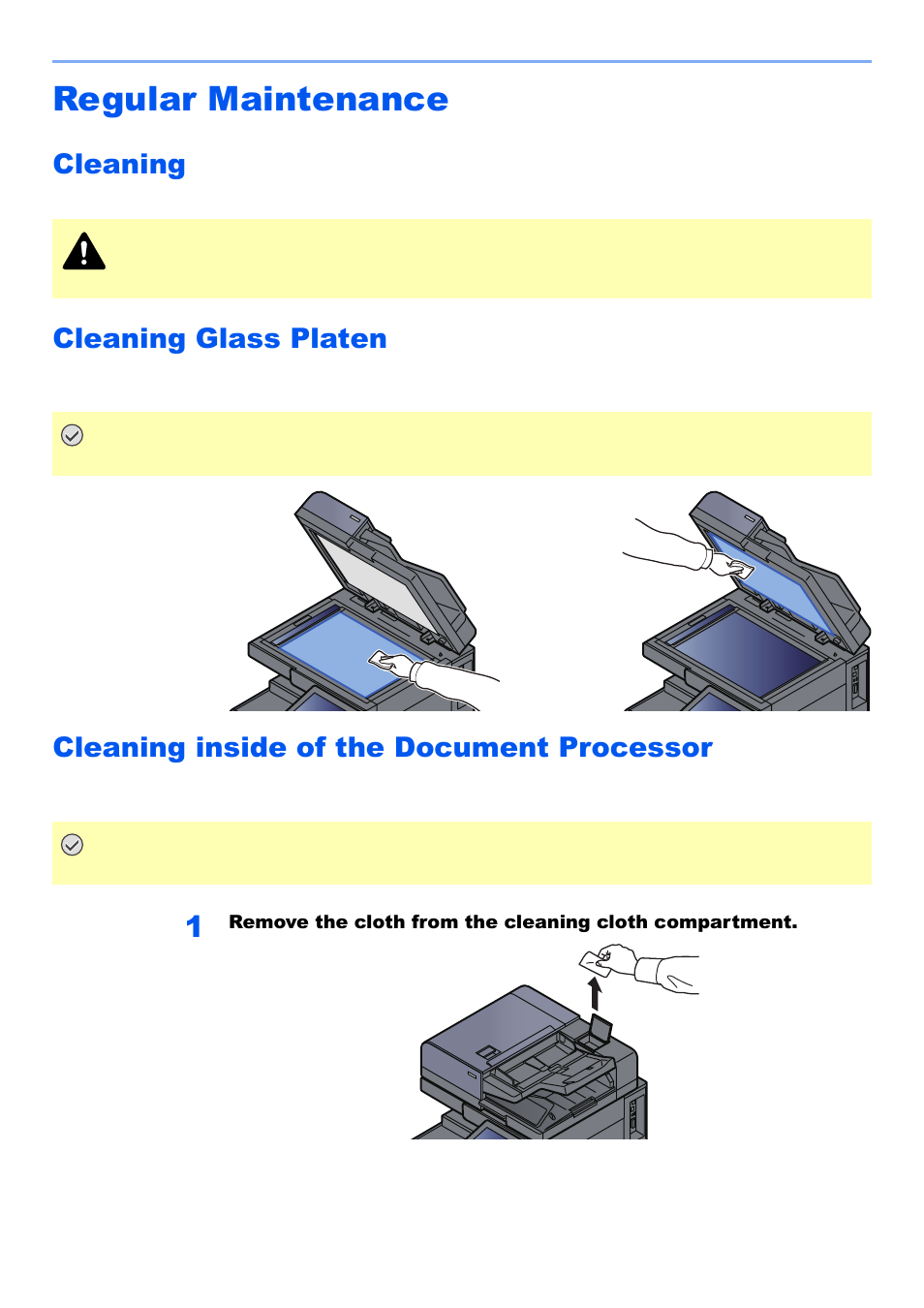 Regular maintenance, Cleaning, Cleaning glass platen | Cleaning inside of the document processor, Regular maintenance -2 | Kyocera TASKalfa 2552ci User Manual | Page 513 / 682