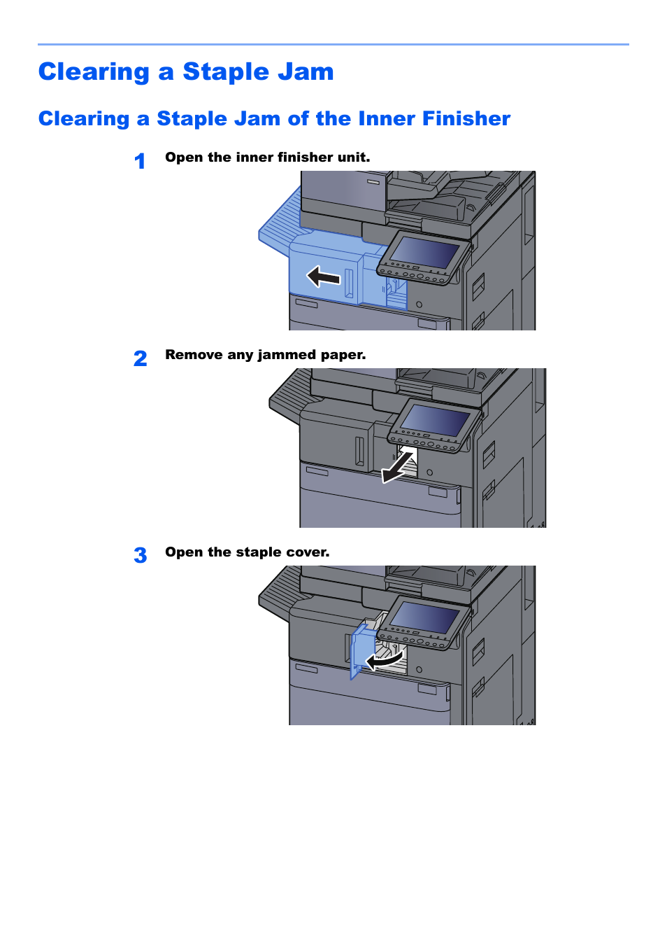 Clearing a staple jam, Clearing a staple jam of the inner finisher, Clearing a staple jam -108 | Clearing a staple jam of the inner finisher -108 | Kyocera TASKalfa 2552ci User Manual | Page 619 / 682