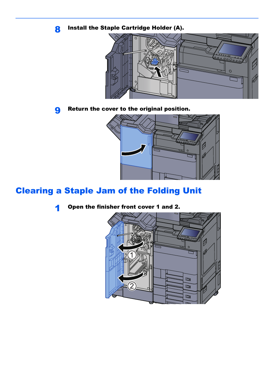 Clearing a staple jam of the folding unit, Clearing a staple jam of the folding unit -115 | Kyocera TASKalfa 2552ci User Manual | Page 626 / 682