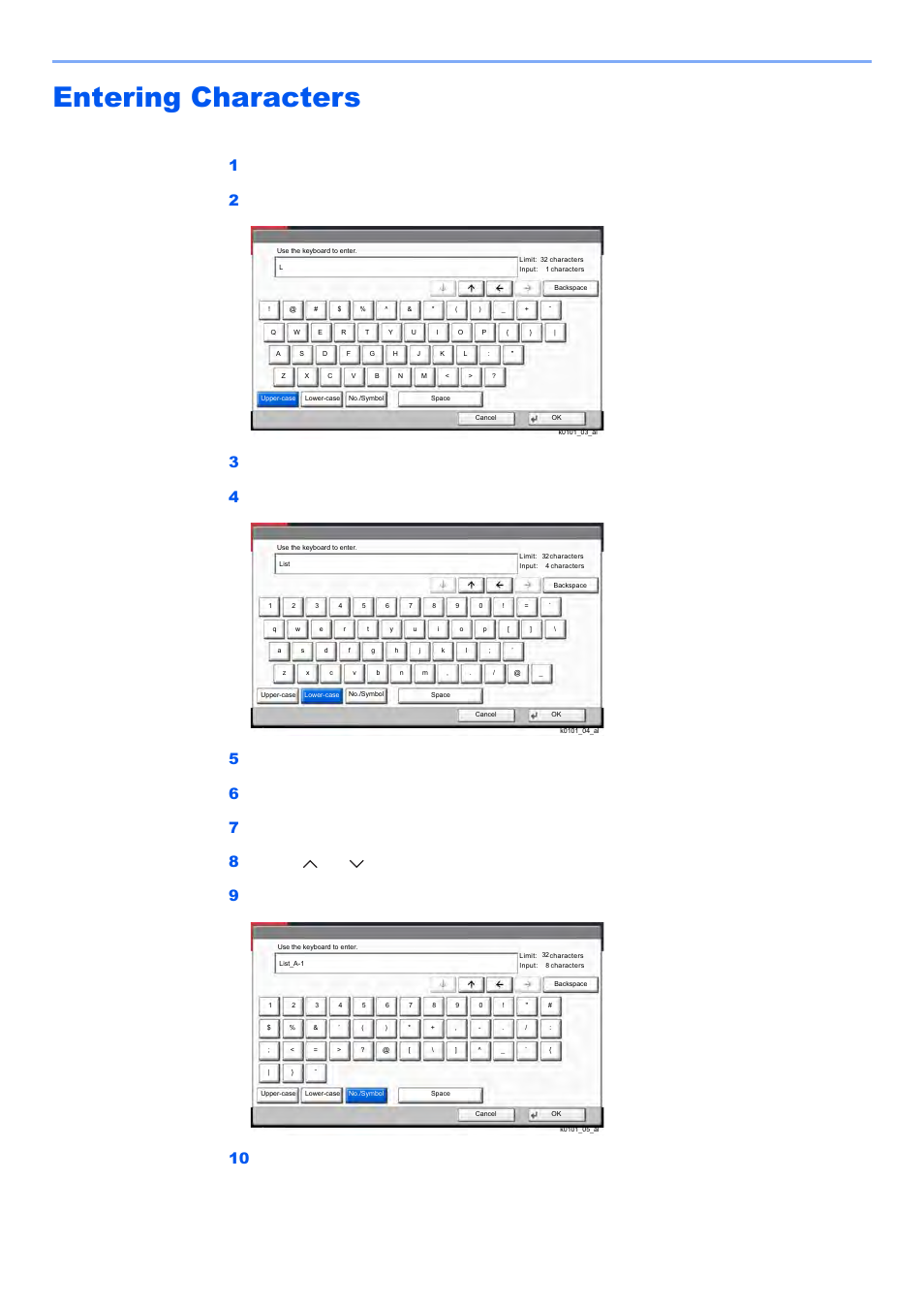 Entering characters, Entering characters -12, Appendix > character entry method | Kyocera TASKalfa 2552ci User Manual | Page 643 / 682