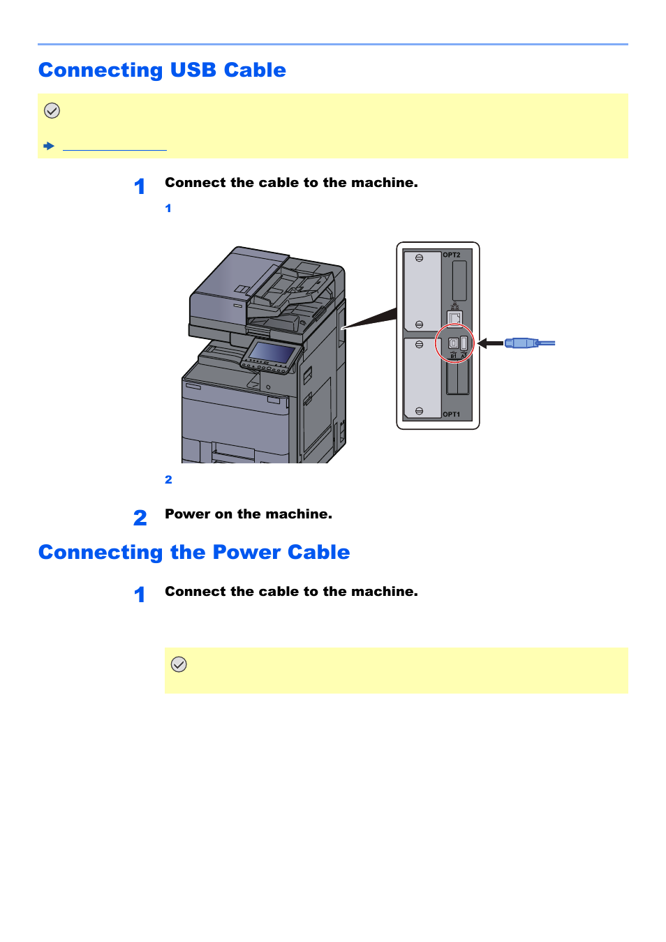 Connecting usb cable, Connecting the power cable | Kyocera TASKalfa 2552ci User Manual | Page 75 / 682