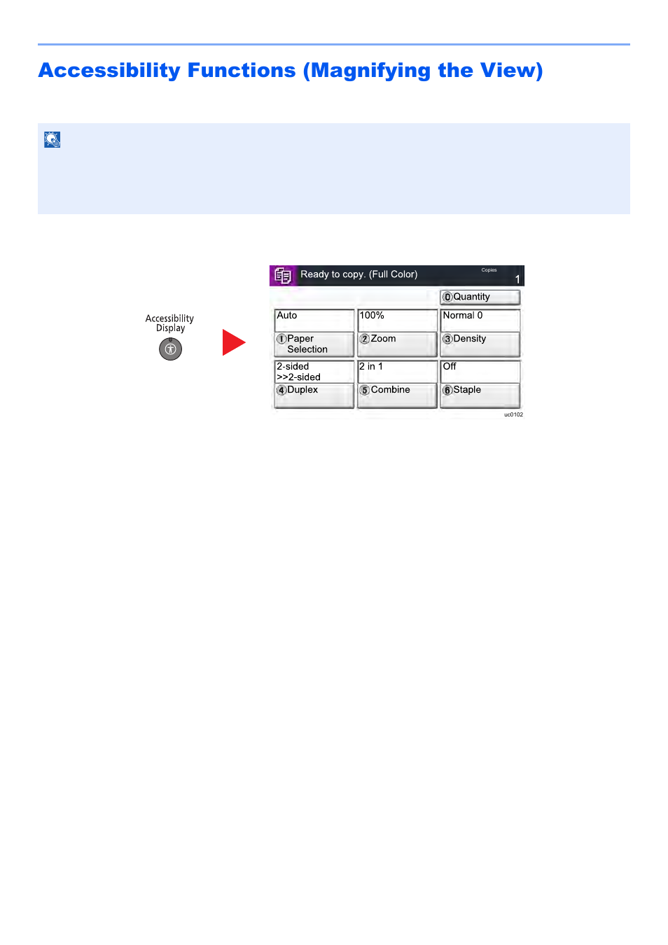 Accessibility functions (magnifying the view), Accessibility functions (magnifying the view) -26 | Kyocera TASKalfa 2552ci User Manual | Page 93 / 682