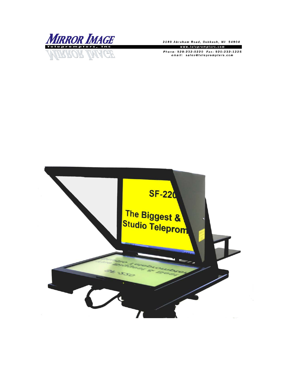 Mirror Image Teleprompters SF-160 User Manual | 6 pages