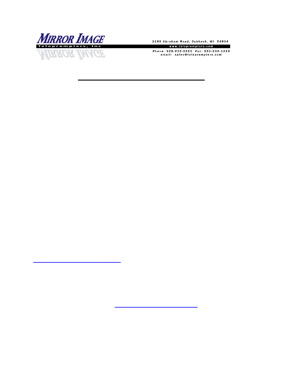 Warranty information | Mirror Image Teleprompters SF-160 User Manual | Page 5 / 6