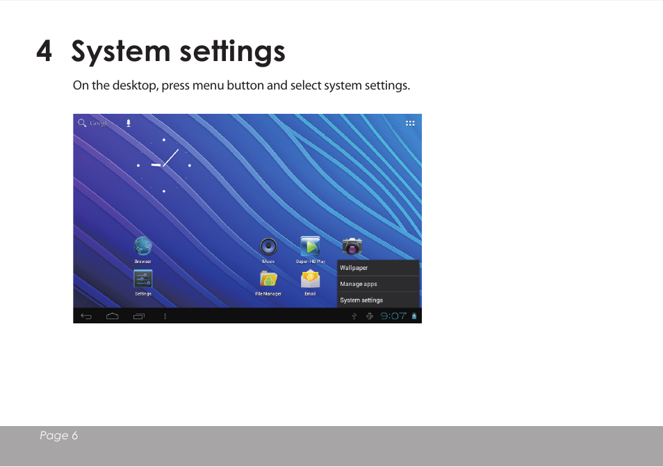 4 system settings | Mpman MPDC88 BT IPS User Manual | Page 7 / 24