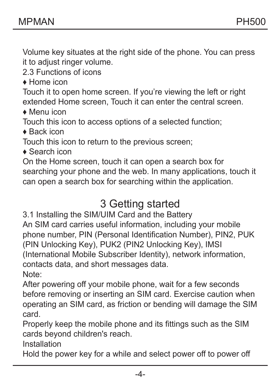 3 getting started | Mpman PH500 User Manual | Page 9 / 179