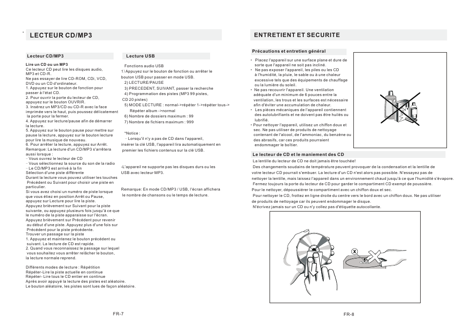 Lecteur cd/mp3, Entretient et securite | Mpman CSU622PLL User Manual | Page 5 / 30