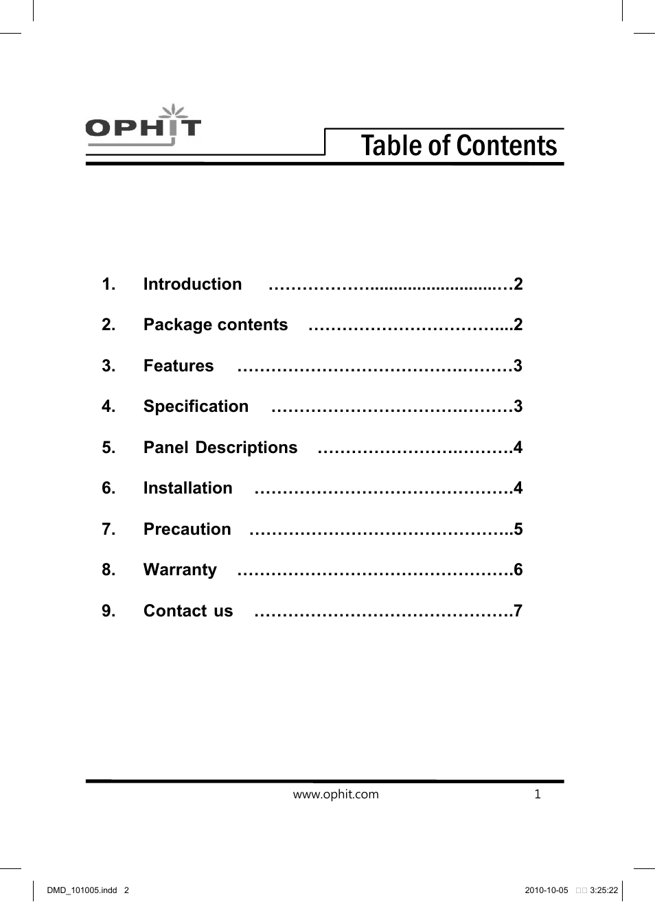 OPHIT DMD-H102 User Manual | Page 2 / 12