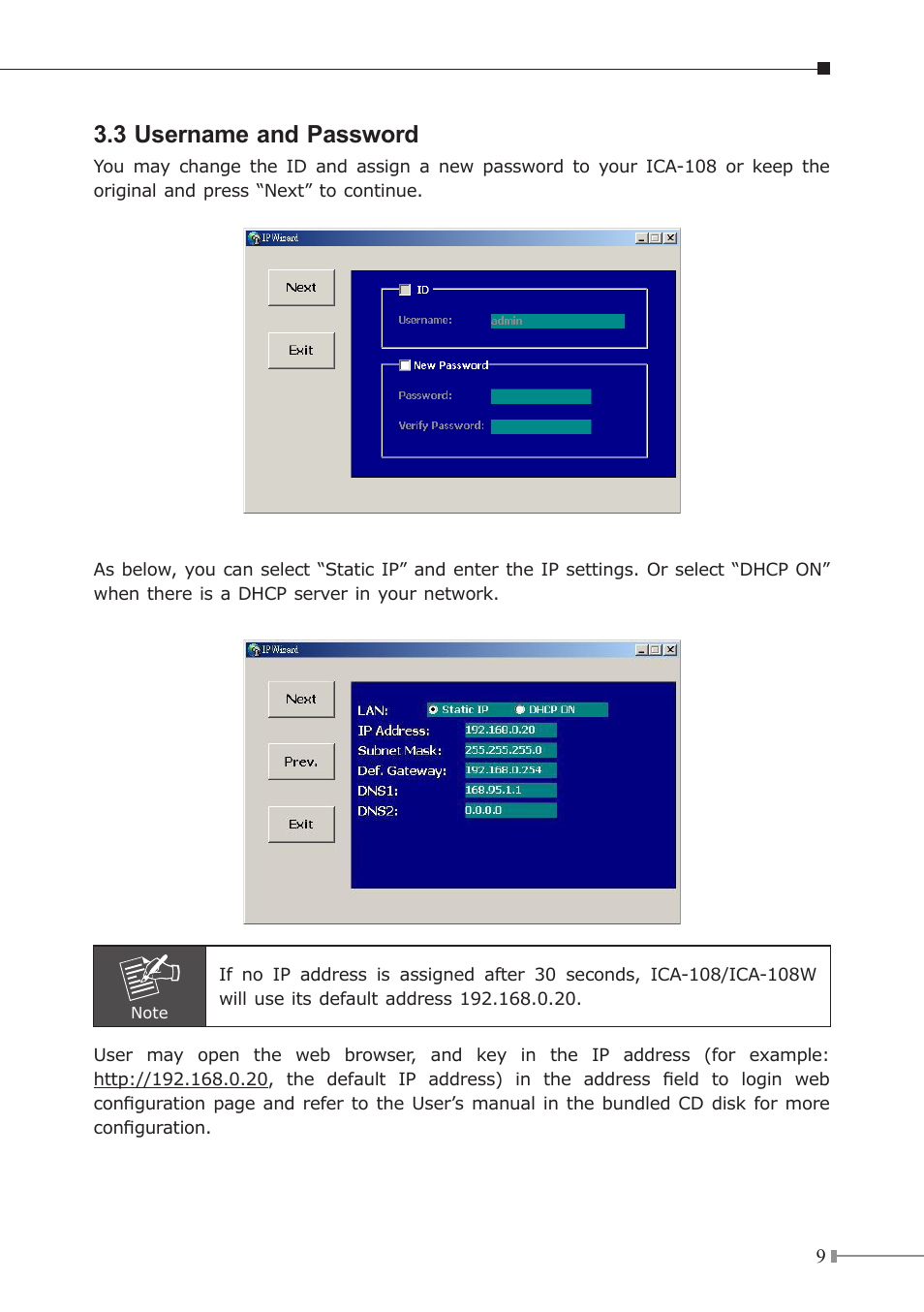 3 username and password | PLANET ICA-108 User Manual | Page 9 / 16