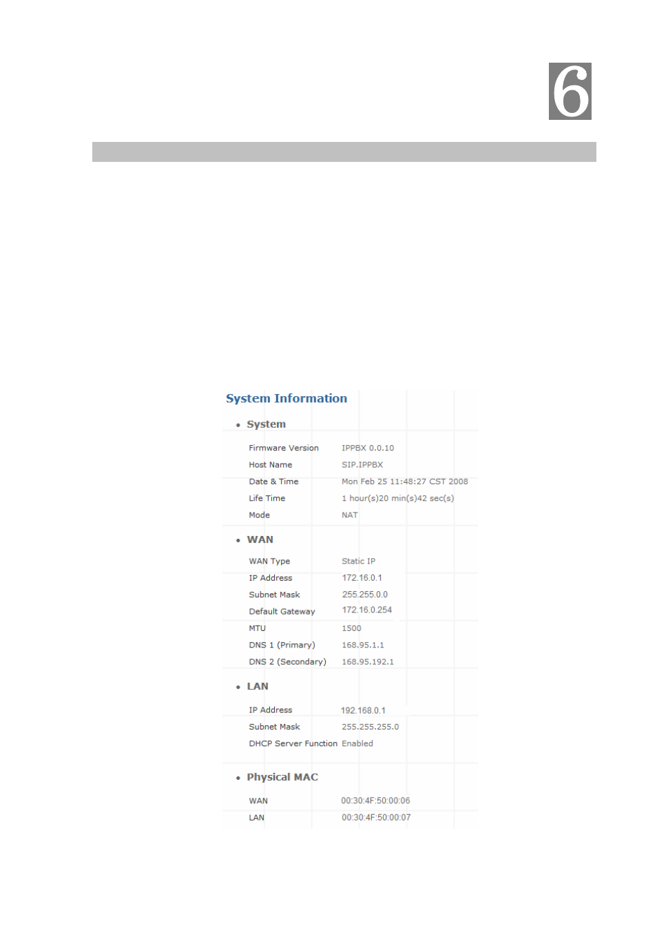Chapter 6 information, System information | PLANET IPX-300 User Manual | Page 64 / 82