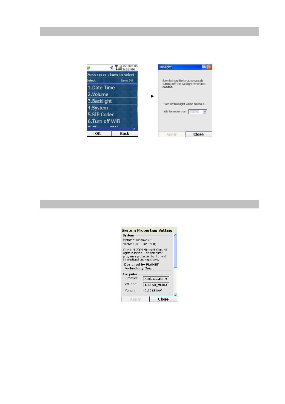 Backlight control, System properties | PLANET VIP-191 User Manual | Page 39 / 130