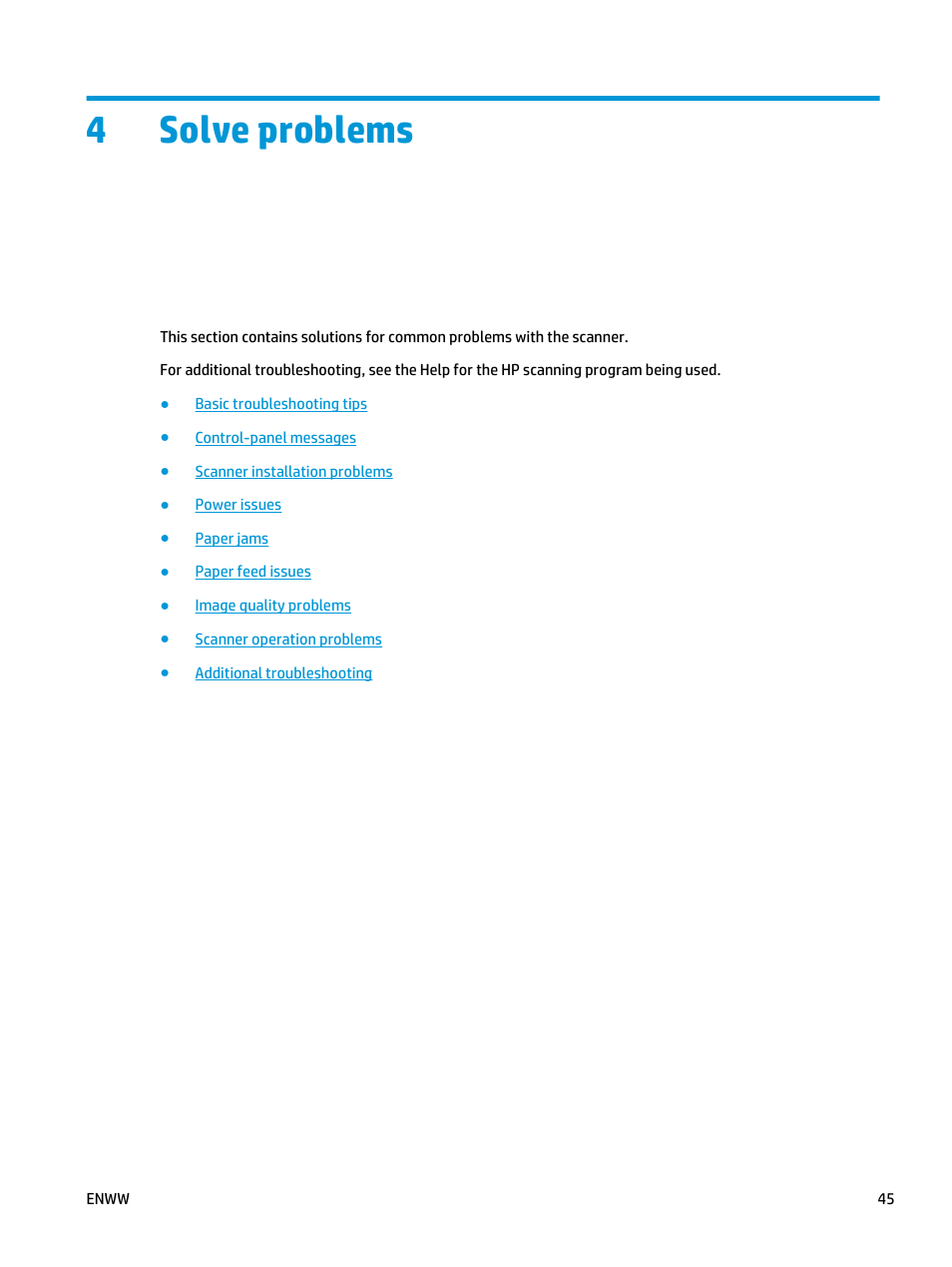 Solve problems, 4 solve problems, 4solve problems | HP ScanJet Enterprise Flow 5000 s4 User Manual | Page 53 / 72