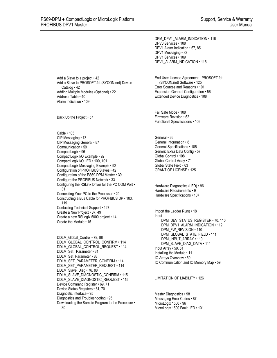 Index | ProSoft Technology PS69-DPM User Manual | Page 129 / 130