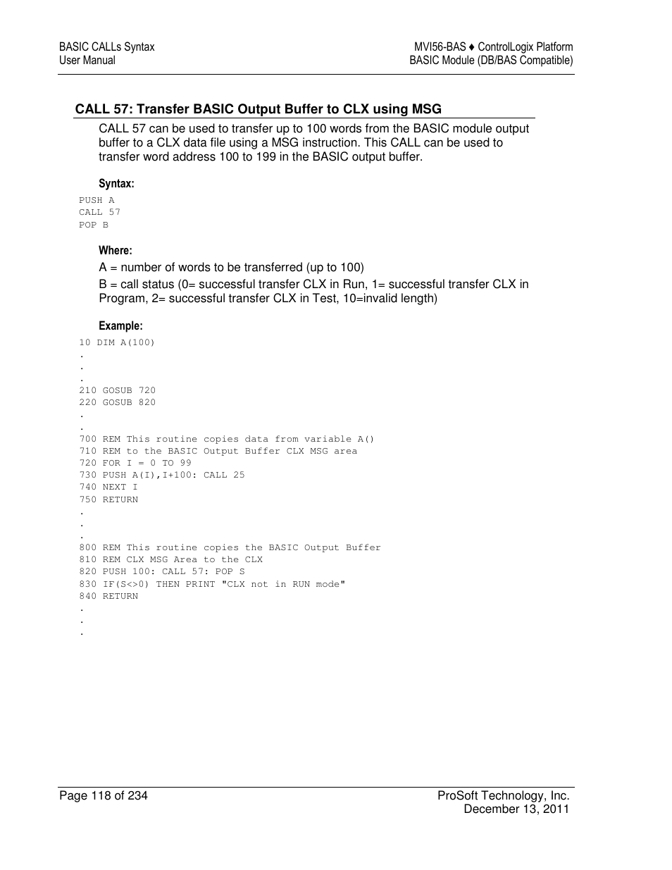 ProSoft Technology MVI56-BAS User Manual | Page 118 / 234