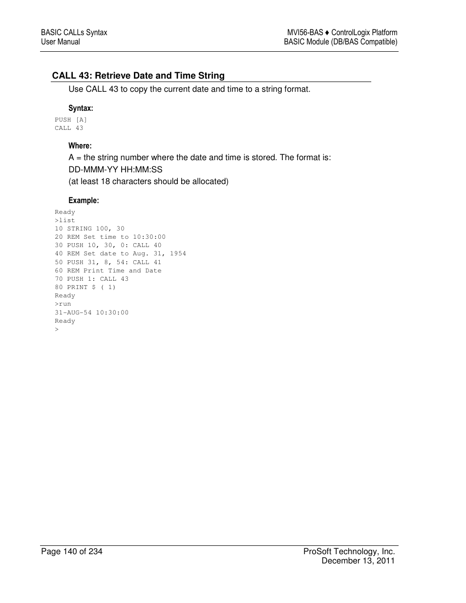ProSoft Technology MVI56-BAS User Manual | Page 140 / 234