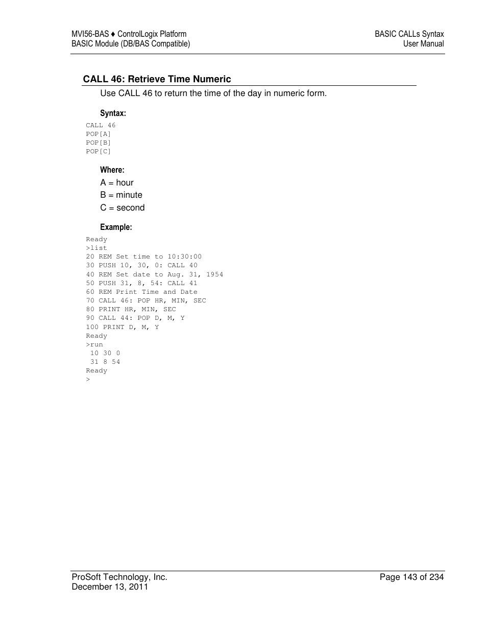 ProSoft Technology MVI56-BAS User Manual | Page 143 / 234