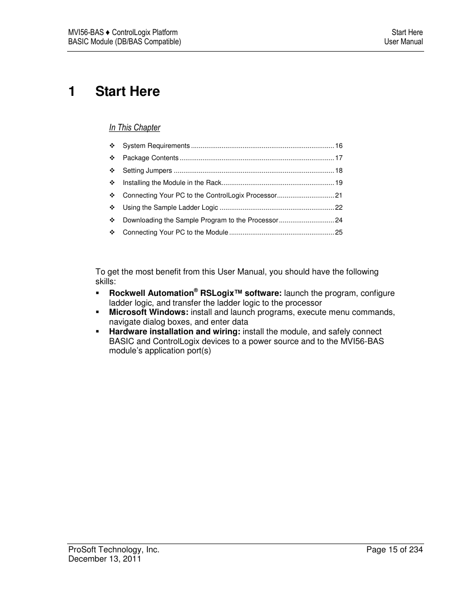 1start here | ProSoft Technology MVI56-BAS User Manual | Page 15 / 234