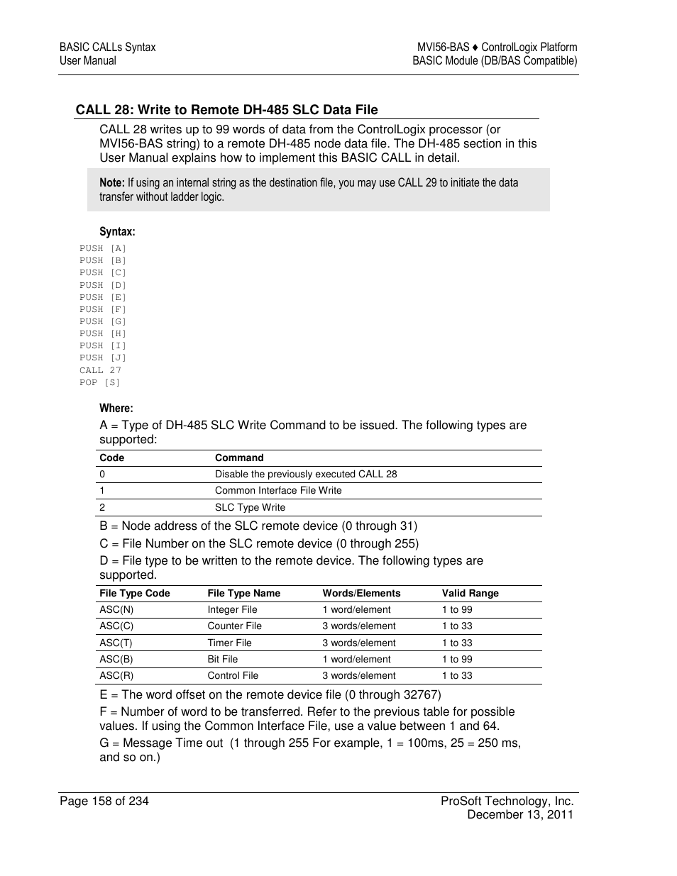 ProSoft Technology MVI56-BAS User Manual | Page 158 / 234