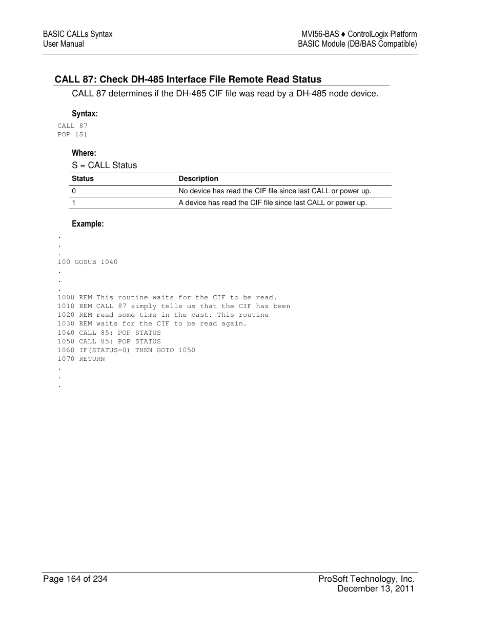 ProSoft Technology MVI56-BAS User Manual | Page 164 / 234