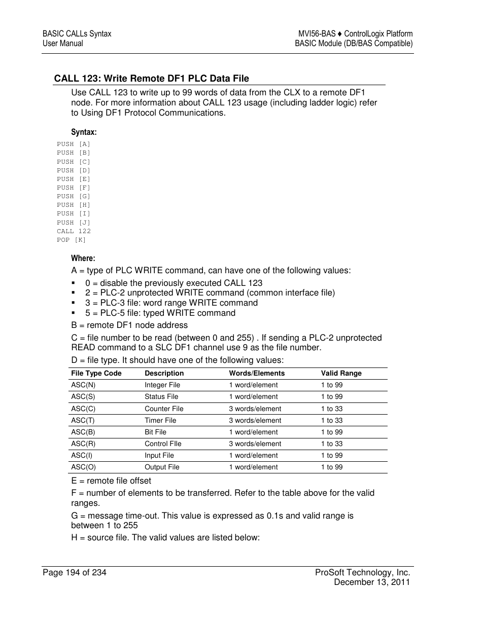 ProSoft Technology MVI56-BAS User Manual | Page 194 / 234