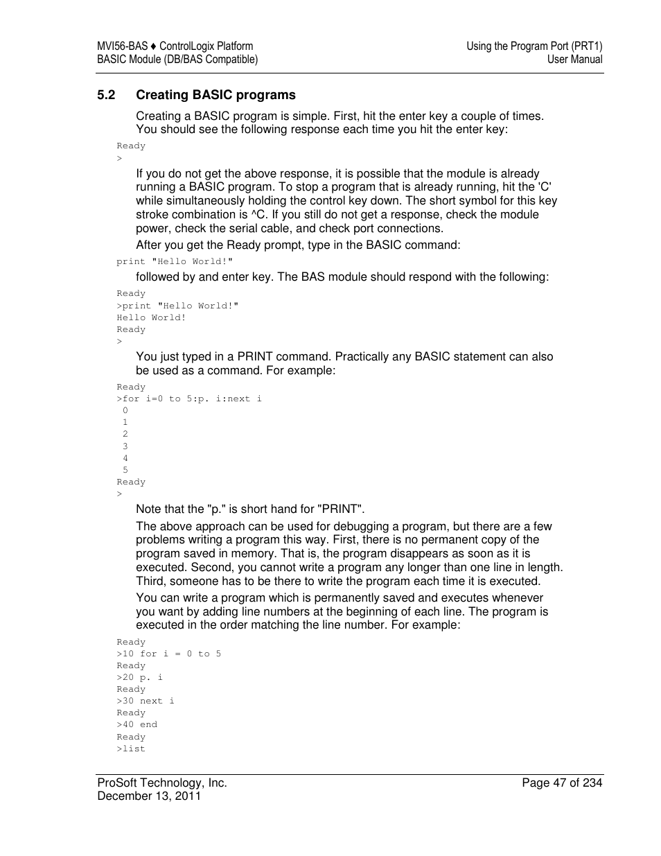 ProSoft Technology MVI56-BAS User Manual | Page 47 / 234