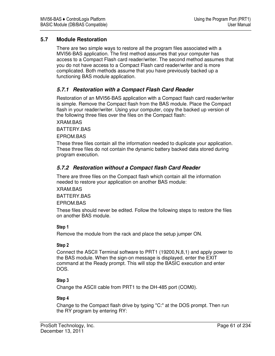 ProSoft Technology MVI56-BAS User Manual | Page 61 / 234