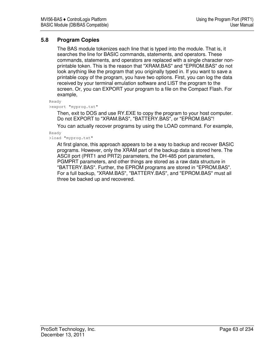 ProSoft Technology MVI56-BAS User Manual | Page 63 / 234