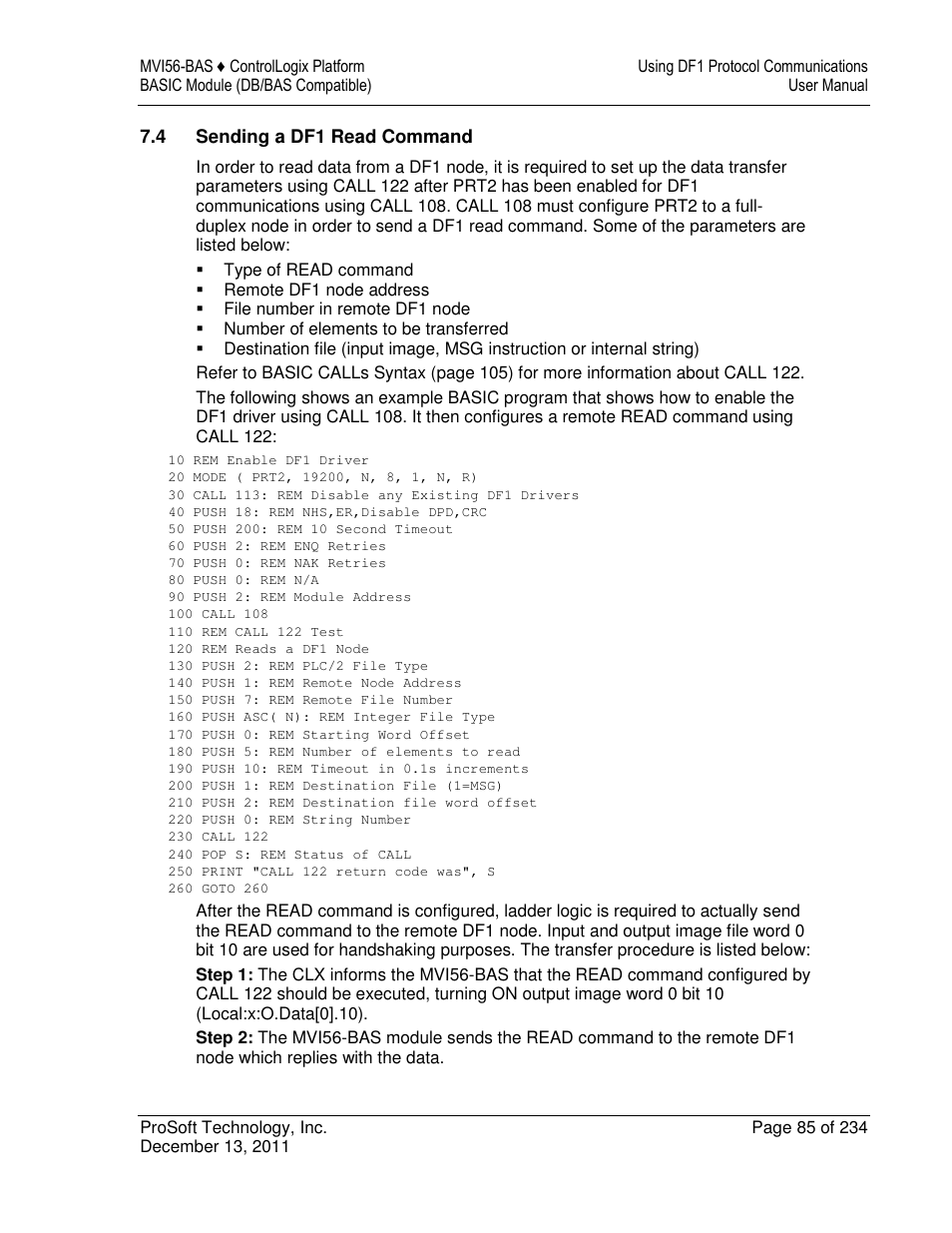 ProSoft Technology MVI56-BAS User Manual | Page 85 / 234