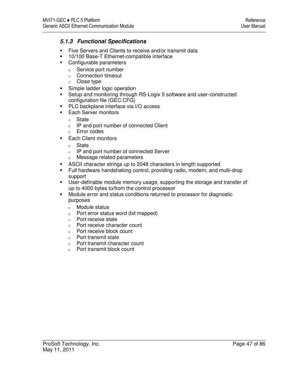 ProSoft Technology MVI71-GEC User Manual | Page 47 / 86